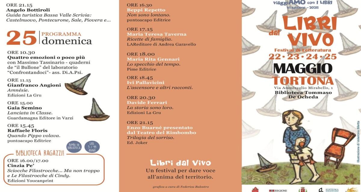 Da Venerdì a Tortona c’è il Festival “Libri dal vivo” Un festival per dare voce all’anima del territorio