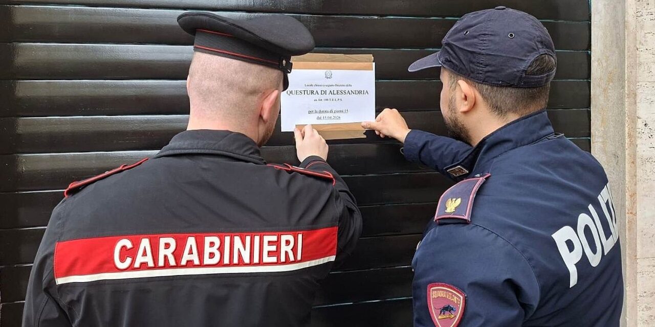 Carabinieri e Polizia chiudono un esercizio pubblico a Casale Monferrato