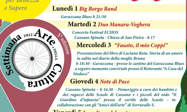 Musica, sport, e street food a Cassano Spinola: al via la “Settimana dell’Arte e della Cultura”Il programma