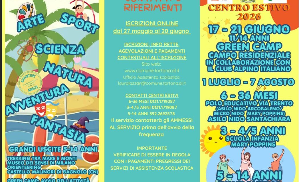 Aperte le iscrizioni per il Centro Estivo comunale di Tortona