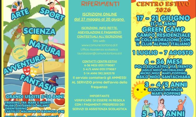 Aperte le iscrizioni per il Centro Estivo comunale di Tortona