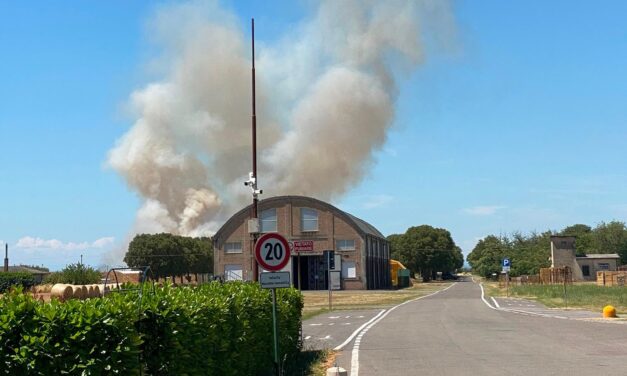 Incendio di sterpaglie a Rivalta Scrivia: fiamme vicino all’ex polveriera, vigili del fuoco sul posto