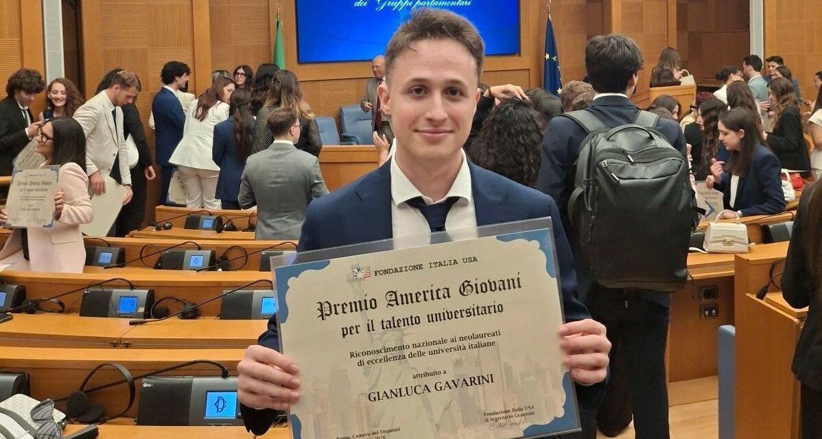 Talento tortonese premiato alla Camera dei Deputati: Gianluca Gavarini vince il “Premio America Giovani”