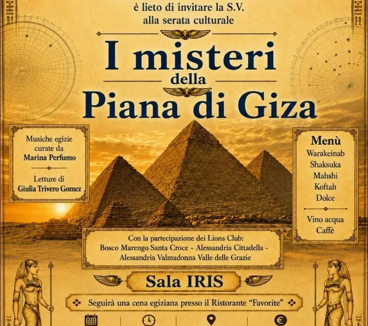 “I misteri della Piana di Giza”: ad Alessandria una serata tra scienza, storia e solidarietà