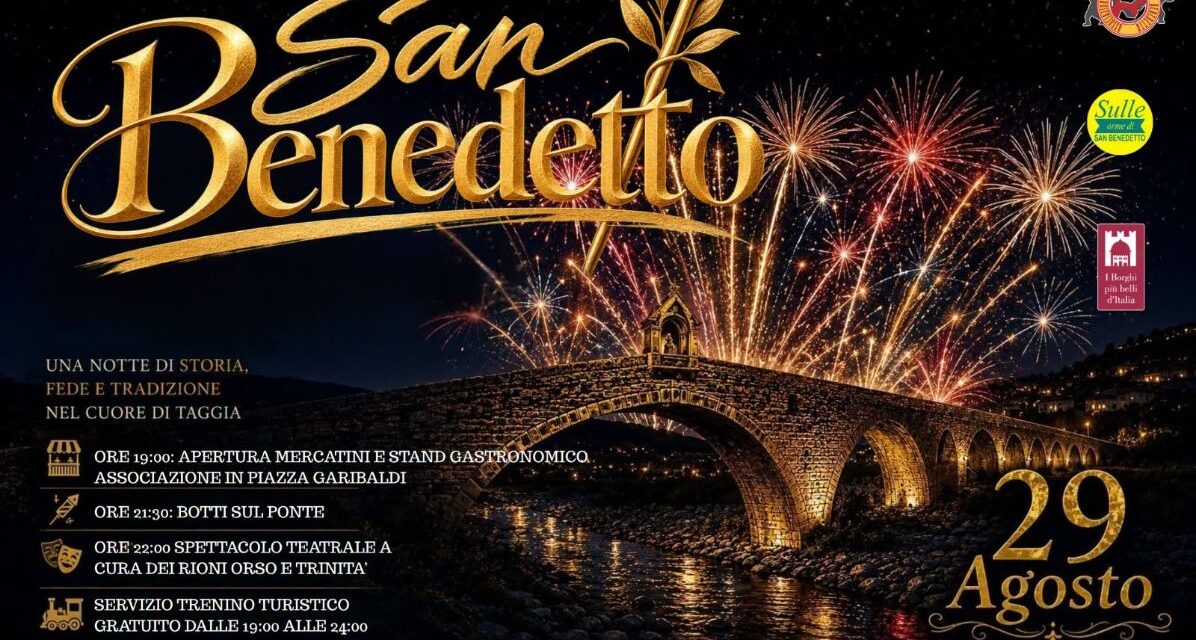 “Sulle Orme di San Benedetto”: a Taggia una notte magica tra fuochi d’artificio, mercatini e rievocazioni