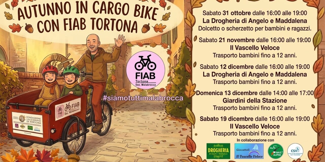 La Cargo Bike Malabrocca torna nel centro di Tortona: giochi, dolcetti e tour gratuiti per i bambini da Halloween a Natale